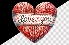 Watercolor cute heart cozy knitted pattern Love You quote Valentine Day print tumbler skinny mug wrap clipart t-shirt sublimation printable design