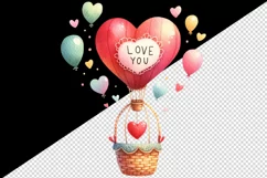 Watercolor cute heart hot air balloon Love You quote Valentine Day print 20 oz tumbler skinny mug wrap clipart t-shirt sublimation printable design