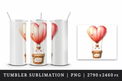 Watercolor cute heart hot air balloon Love You quote Valentine Day print 20 oz tumbler skinny mug wrap clipart t-shirt sublimation printable design