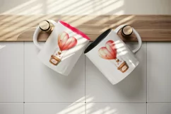 Watercolor cute heart hot air balloon Love You quote Valentine Day print 20 oz tumbler skinny mug wrap clipart t-shirt sublimation printable design