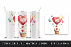 Watercolor cute heart hot air balloon Love You quote Valentine Day print 20 oz tumbler skinny mug wrap clipart t-shirt sublimation printable design