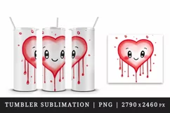Watercolor cute heart kawaii cartoon character love 20 oz tumbler skinny mug wrap clipart t-shirt sublimation printable design