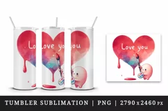 Watercolor cute heart painted character Love You quote Valentine Day print 20 oz tumbler skinny mug wrap clipart t-shirt sublimation printable design