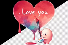 Watercolor cute heart painted character Love You quote Valentine Day print 20 oz tumbler skinny mug wrap clipart t-shirt sublimation printable design