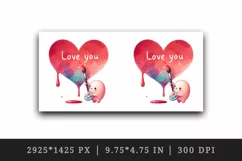 Watercolor cute heart painted character Love You quote Valentine Day print 20 oz tumbler skinny mug wrap clipart t-shirt sublimation printable design