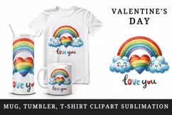 Watercolor cute heart rainbow lgbtq Love You quote Valentine Day print 20 oz tumbler skinny mug wrap clipart t-shirt sublimation printable design