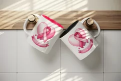 Watercolor cute heart with breast cancer ribbon Love Support quote print 20 oz tumbler skinny mug wrap clipart t-shirt sublimation printable design
