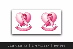 Watercolor cute heart with breast cancer ribbon Love Support quote print 20 oz tumbler skinny mug wrap clipart t-shirt sublimation printable design