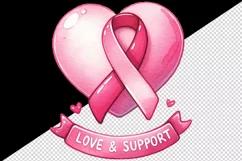 Watercolor cute heart with breast cancer ribbon Love Support quote print 20 oz tumbler skinny mug wrap clipart t-shirt sublimation printable design