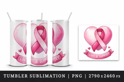 Watercolor cute heart with breast cancer ribbon Love Support quote print 20 oz tumbler skinny mug wrap clipart t-shirt sublimation printable design