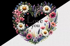 Watercolor cute heart wreath wildflowers Love You quote Valentine Day print 20 oz tumbler skinny mug wrap clipart t-shirt sublimation printable design