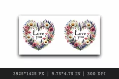Watercolor cute heart wreath wildflowers Love You quote Valentine Day print 20 oz tumbler skinny mug wrap clipart t-shirt sublimation printable design