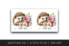 Watercolor cute hedgehog bouquet daisies With Love quote Valentine Day print 20oz tumbler skinny mug wrap clipart t-shirt sublimation printable design