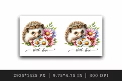 Watercolor cute hedgehog bouquet daisies With Love quote Valentine Day print 20oz tumbler skinny mug wrap clipart t-shirt sublimation printable design