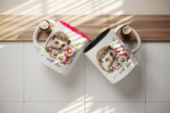 Watercolor cute hedgehog bouquet daisies With Love quote Valentine Day print 20oz tumbler skinny mug wrap clipart t-shirt sublimation printable design