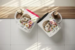 Watercolor cute hedgehog bouquet daisies With Love quote Valentine Day print 20oz tumbler skinny mug wrap clipart t-shirt sublimation printable design