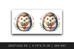 Watercolor cute hedgehog bouquet wildflowers heart Love Valentine Day print 20 oz tumbler skinny mug wrap clipart t-shirt sublimation printable design