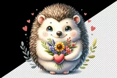 Watercolor cute hedgehog bouquet wildflowers heart Love Valentine Day print 20 oz tumbler skinny mug wrap clipart t-shirt sublimation printable design