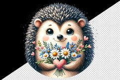 Watercolor cute hedgehog bouquet wildflowers heart Love Valentine Day print 20 oz tumbler skinny mug wrap clipart t-shirt sublimation printable design