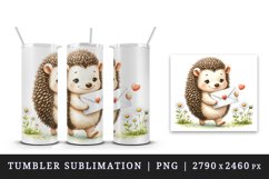 Watercolor cute hedgehog letter sealed heart Love Valentine Day quote print 20 oz tumbler skinny mug wrap clipart t-shirt sublimation printable design