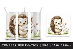 Watercolor cute hedgehog letter sealed heart Love Valentine Day quote print 20 oz tumbler skinny mug wrap clipart t-shirt sublimation printable design