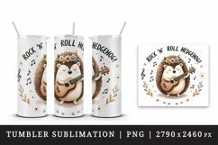 Watercolor cute hedgehog playing guitar music animal quote rock roll print 20 oz tumbler skinny mug wrap clipart t-shirt sublimation printable design