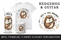 Watercolor cute hedgehog playing guitar music animal quote rock roll print 20 oz tumbler skinny mug wrap clipart t-shirt sublimation printable design