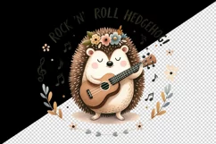 Watercolor cute hedgehog playing guitar music animal quote rock roll print 20 oz tumbler skinny mug wrap clipart t-shirt sublimation printable design