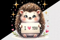 Watercolor cute hedgehog sparkle hearts I Love You quote Valentine Day print 20oz tumbler skinny mug wrap clipart t-shirt sublimation printable design