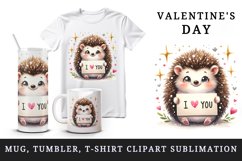 Watercolor cute hedgehog sparkle hearts I Love You quote Valentine Day print 20oz tumbler skinny mug wrap clipart t-shirt sublimation printable design
