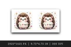 Watercolor cute hedgehog sparkle hearts I Love You quote Valentine Day print 20oz tumbler skinny mug wrap clipart t-shirt sublimation printable design