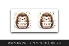 Watercolor cute hedgehog sparkle hearts I Love You quote Valentine Day print 20oz tumbler skinny mug wrap clipart t-shirt sublimation printable design