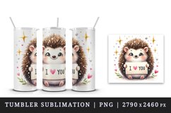 Watercolor cute hedgehog sparkle hearts I Love You quote Valentine Day print 20oz tumbler skinny mug wrap clipart t-shirt sublimation printable design