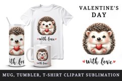 Watercolor cute hedgehog with heart With Love Valentine Day quote print 20 oz tumbler skinny mug wrap clipart t-shirt sublimation printable design