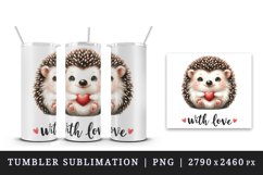 Watercolor cute hedgehog with heart With Love Valentine Day quote print 20 oz tumbler skinny mug wrap clipart t-shirt sublimation printable design