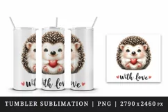 Watercolor cute hedgehog with heart With Love Valentine Day quote print 20 oz tumbler skinny mug wrap clipart t-shirt sublimation printable design
