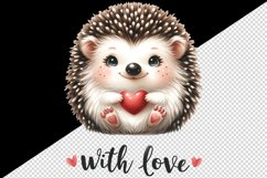 Watercolor cute hedgehog with heart With Love Valentine Day quote print 20 oz tumbler skinny mug wrap clipart t-shirt sublimation printable design