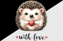 Watercolor cute hedgehog with heart With Love Valentine Day quote print 20 oz tumbler skinny mug wrap clipart t-shirt sublimation printable design