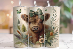 Floral Highland Cow Tumbler Wrap, Cute Highland Cow Tumbler Product Image 1