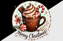 Watercolor cute hot chocolate Merry Christmas quote New Year winter print 20 oz tumbler skinny mug wrap clipart t-shirt sublimation printable design