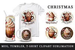 Watercolor cute hot chocolate Merry Christmas quote New Year winter print 20 oz tumbler skinny mug wrap clipart t-shirt sublimation printable design