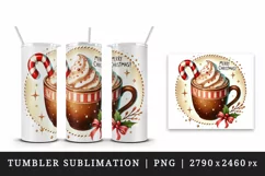 Watercolor cute hot chocolate Merry Christmas quote New Year winter print 20 oz tumbler skinny mug wrap clipart t-shirt sublimation printable design