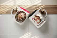 Watercolor cute hot chocolate Merry Christmas quote New Year winter print 20 oz tumbler skinny mug wrap clipart t-shirt sublimation printable design