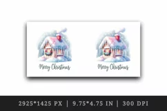 Watercolor cute house with icicles Merry Christmas quote print 20 oz tumbler skinny mug wrap clipart t-shirt sublimation printable design
