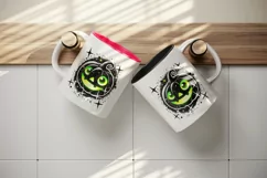 Watercolor cute jack o lantern pumpkin glowing neon green smile Halloween print tumbler skinny mug wrap clipart t-shirt sublimation printable design