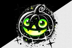 Watercolor cute jack o lantern pumpkin glowing neon green smile Halloween print tumbler skinny mug wrap clipart t-shirt sublimation printable design