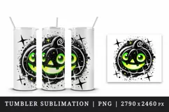 Watercolor cute jack o lantern pumpkin glowing neon green smile Halloween print tumbler skinny mug wrap clipart t-shirt sublimation printable design