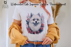 Watercolor Cute Japanese Spitz in Flower Clipart, Product Image 2