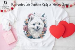 Watercolor Cute Japanese Spitz in Flower Clipart, Product Image 6