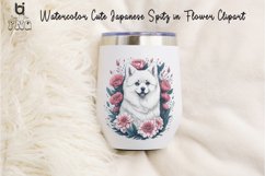 Watercolor Cute Japanese Spitz in Flower Clipart, Product Image 7